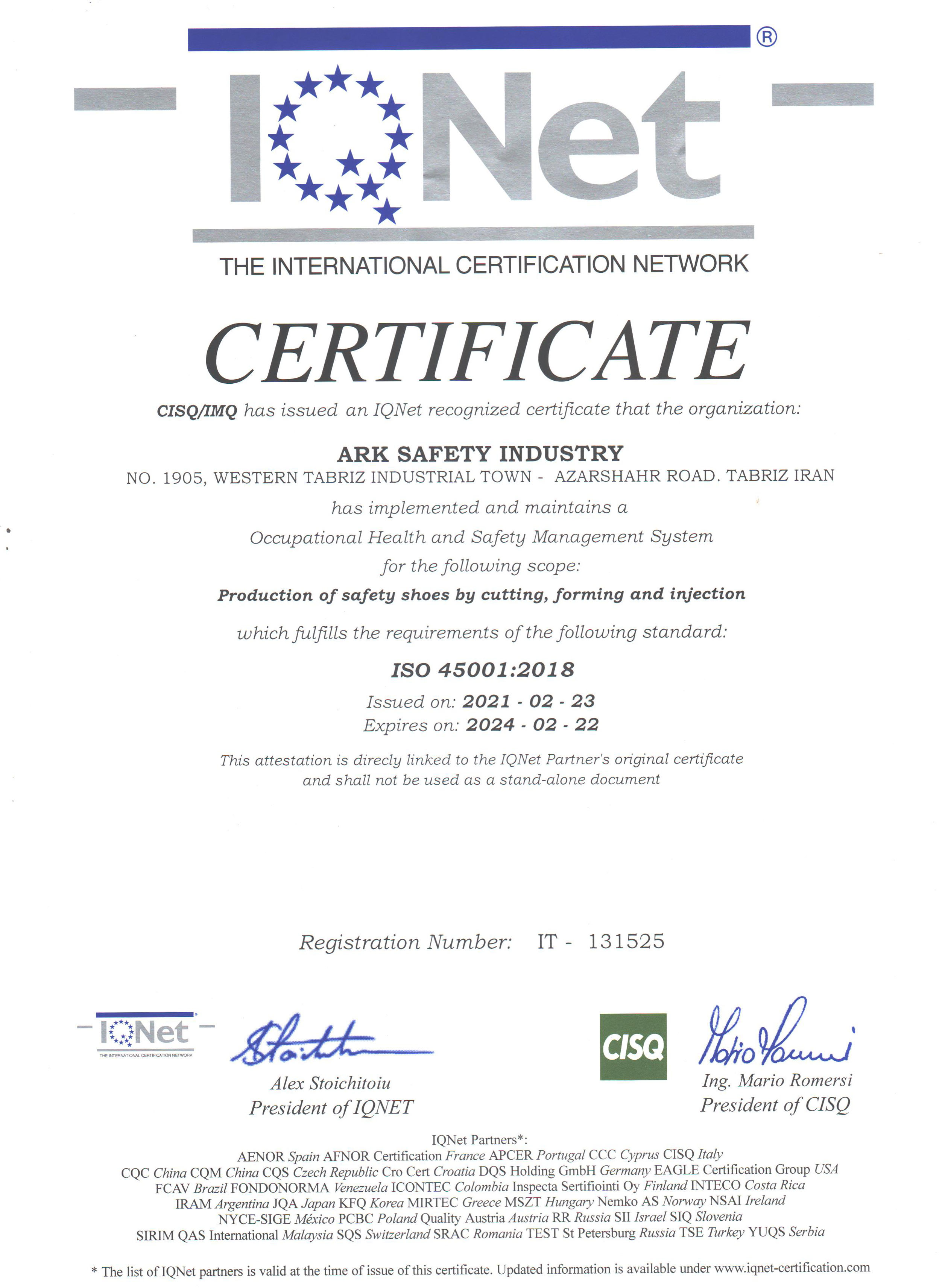 ISO45001certificate